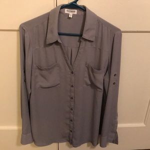 Express L Portofino Button Down Gray Blouse